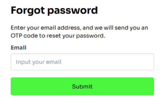 Forgot password screen
